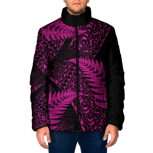New Zealand Rugby Pacific Personalised Padded Jacket All Pink Maori Pasifika Fern Pattern - Aussie Hoodie