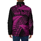 New Zealand Rugby Pacific Personalised Padded Jacket All Pink Maori Pasifika Fern Pattern - Aussie Hoodie