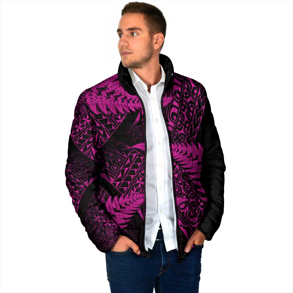 New Zealand Rugby Pacific Personalised Padded Jacket All Pink Maori Pasifika Fern Pattern - Aussie Hoodie