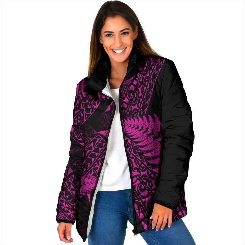 New Zealand Rugby Pacific Personalised Padded Jacket All Pink Maori Pasifika Fern Pattern - Aussie Hoodie