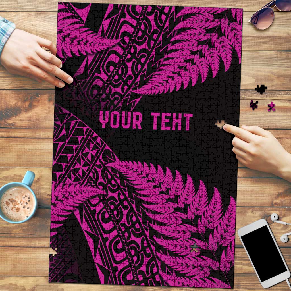New Zealand Rugby Pacific Personalised Puzzle All Pink Maori Pasifika Fern Pattern - Aussie Hoodie