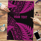 New Zealand Rugby Pacific Personalised Puzzle All Pink Maori Pasifika Fern Pattern - Aussie Hoodie