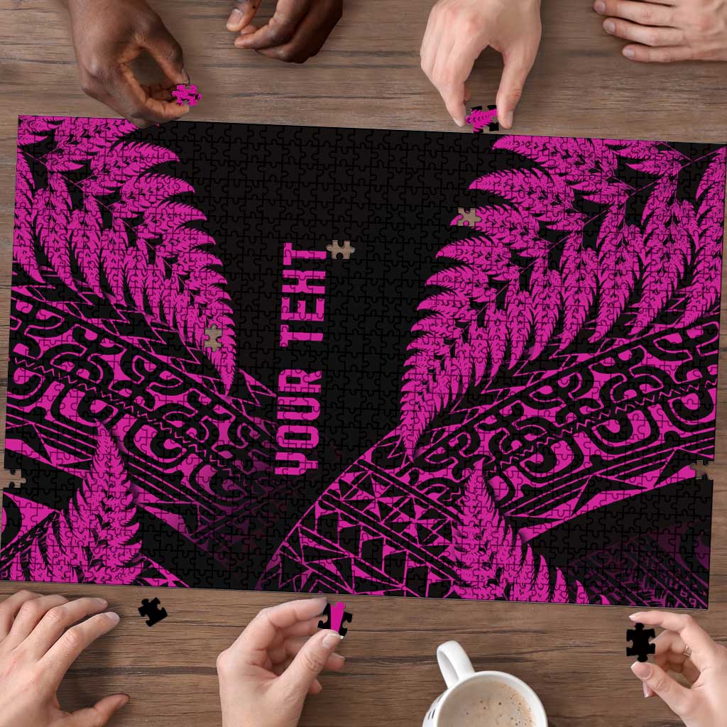New Zealand Rugby Pacific Personalised Puzzle All Pink Maori Pasifika Fern Pattern - Aussie Hoodie
