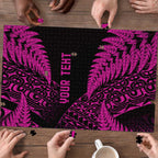 New Zealand Rugby Pacific Personalised Puzzle All Pink Maori Pasifika Fern Pattern - Aussie Hoodie
