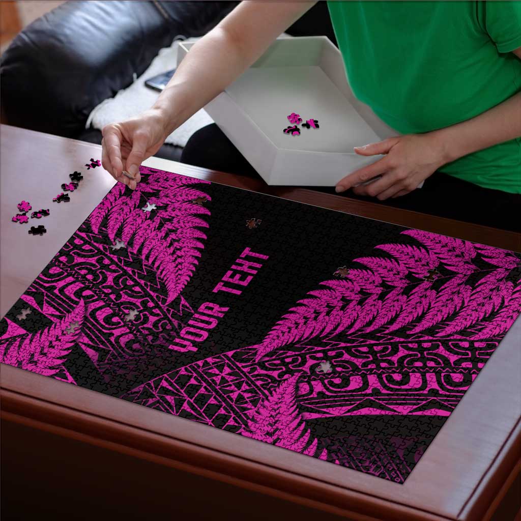New Zealand Rugby Pacific Personalised Puzzle All Pink Maori Pasifika Fern Pattern - Aussie Hoodie