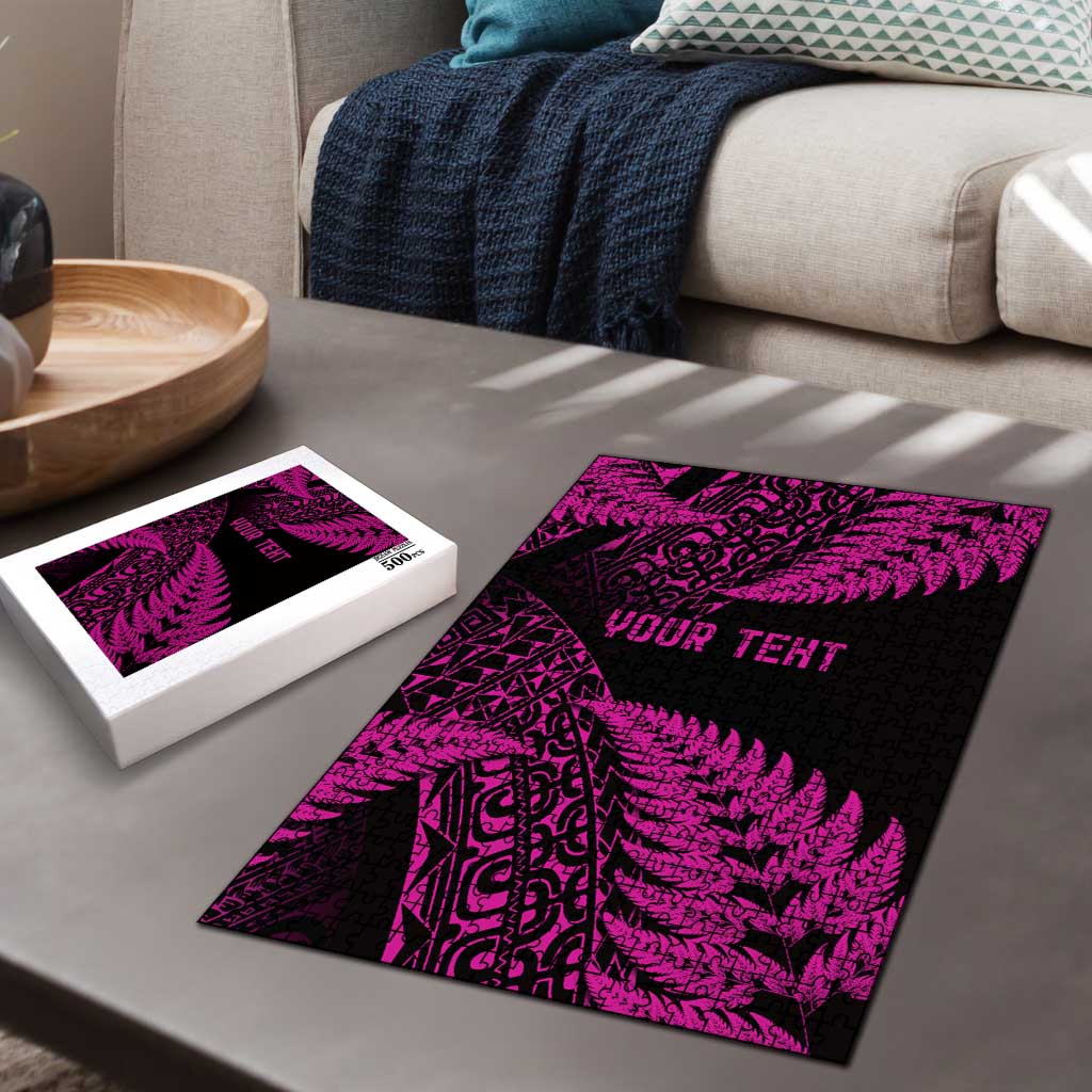 New Zealand Rugby Pacific Personalised Puzzle All Pink Maori Pasifika Fern Pattern - Aussie Hoodie