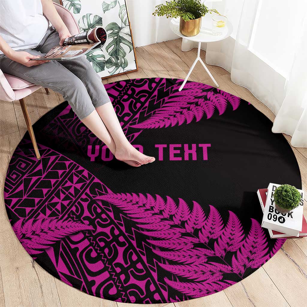 New Zealand Rugby Pacific Personalised Round Carpet All Pink Maori Pasifika Fern Pattern