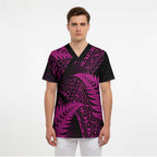 New Zealand Rugby Pacific Personalised Scrub Top All Pink Maori Pasifika Fern Pattern - Aussie Hoodie