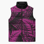New Zealand Rugby Pacific Personalised Sleeveless Puffer Jacket All Pink Maori Pasifika Fern Pattern - Aussie Hoodie