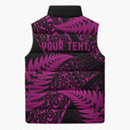 New Zealand Rugby Pacific Personalised Sleeveless Puffer Jacket All Pink Maori Pasifika Fern Pattern - Aussie Hoodie