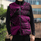 New Zealand Rugby Pacific Personalised Sleeveless Puffer Jacket All Pink Maori Pasifika Fern Pattern - Aussie Hoodie