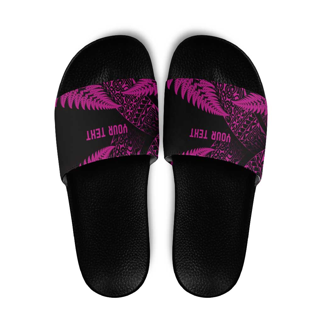 New Zealand Rugby Pacific Personalised Slide Sandals All Pink Maori Pasifika Fern Pattern - Aussie Hoodie
