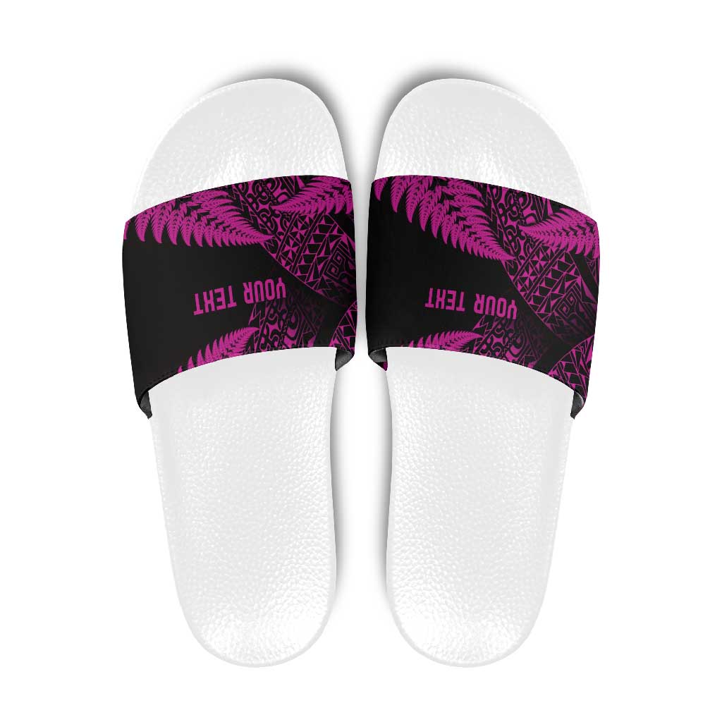 New Zealand Rugby Pacific Personalised Slide Sandals All Pink Maori Pasifika Fern Pattern - Aussie Hoodie