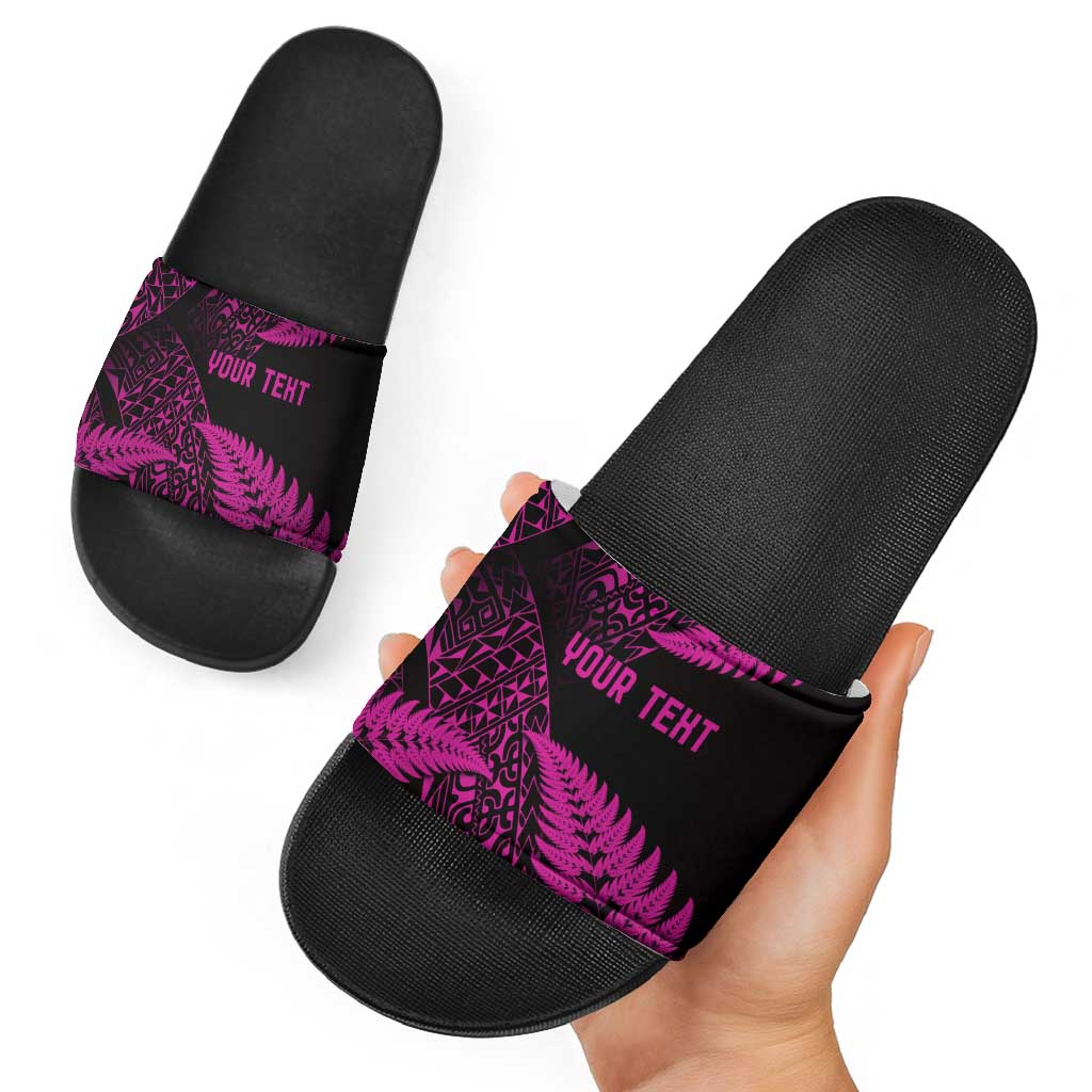 New Zealand Rugby Pacific Personalised Slide Sandals All Pink Maori Pasifika Fern Pattern - Aussie Hoodie