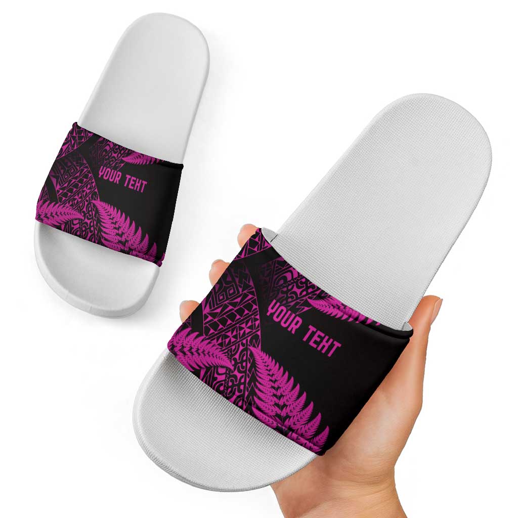 New Zealand Rugby Pacific Personalised Slide Sandals All Pink Maori Pasifika Fern Pattern - Aussie Hoodie