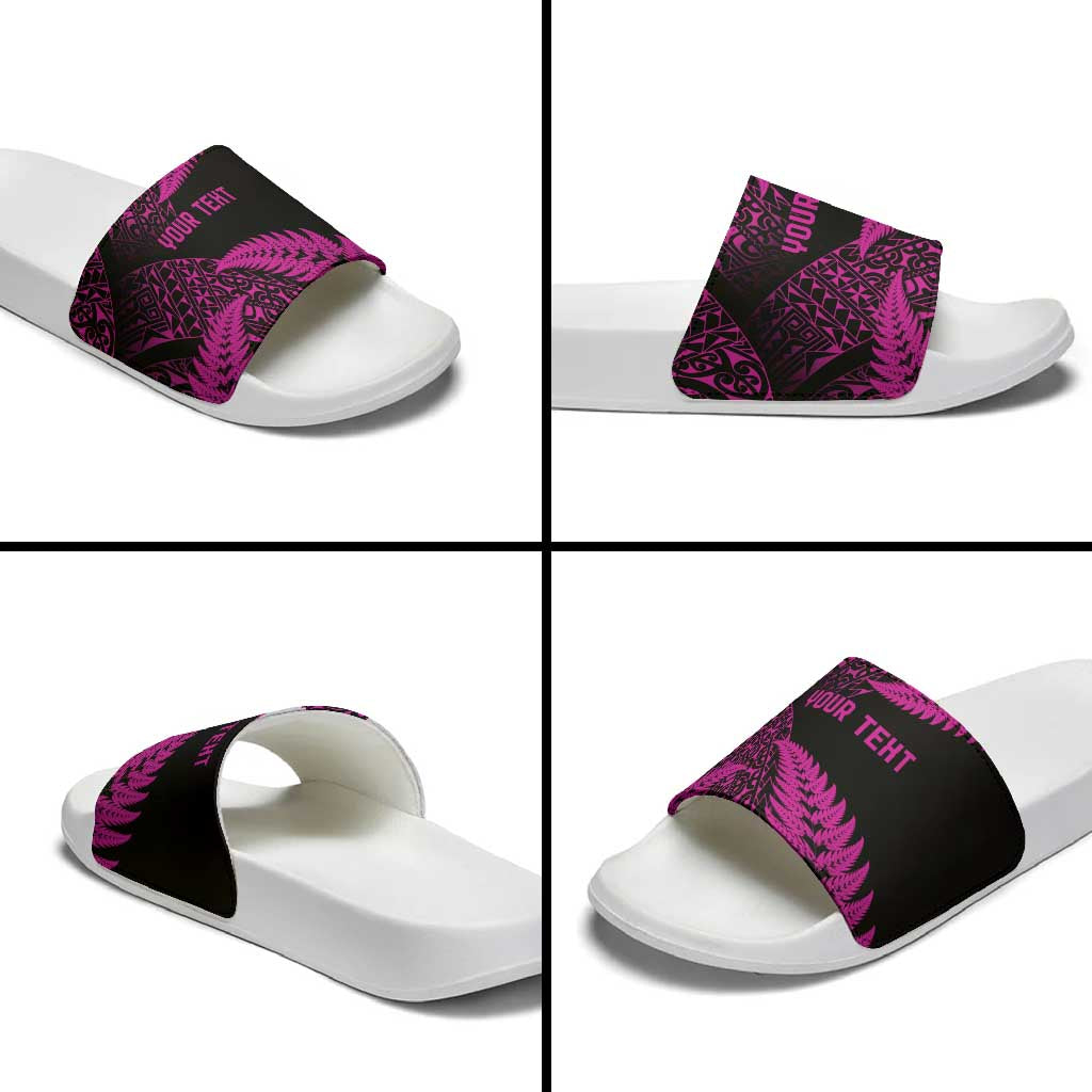 New Zealand Rugby Pacific Personalised Slide Sandals All Pink Maori Pasifika Fern Pattern - Aussie Hoodie