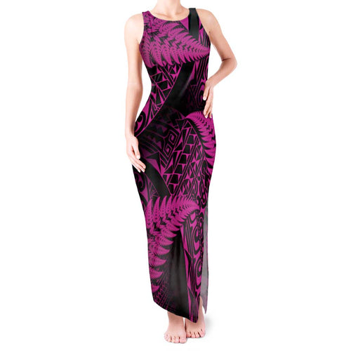New Zealand Rugby Pacific Personalised Tank Maxi Dress All Pink Maori Pasifika Fern Pattern