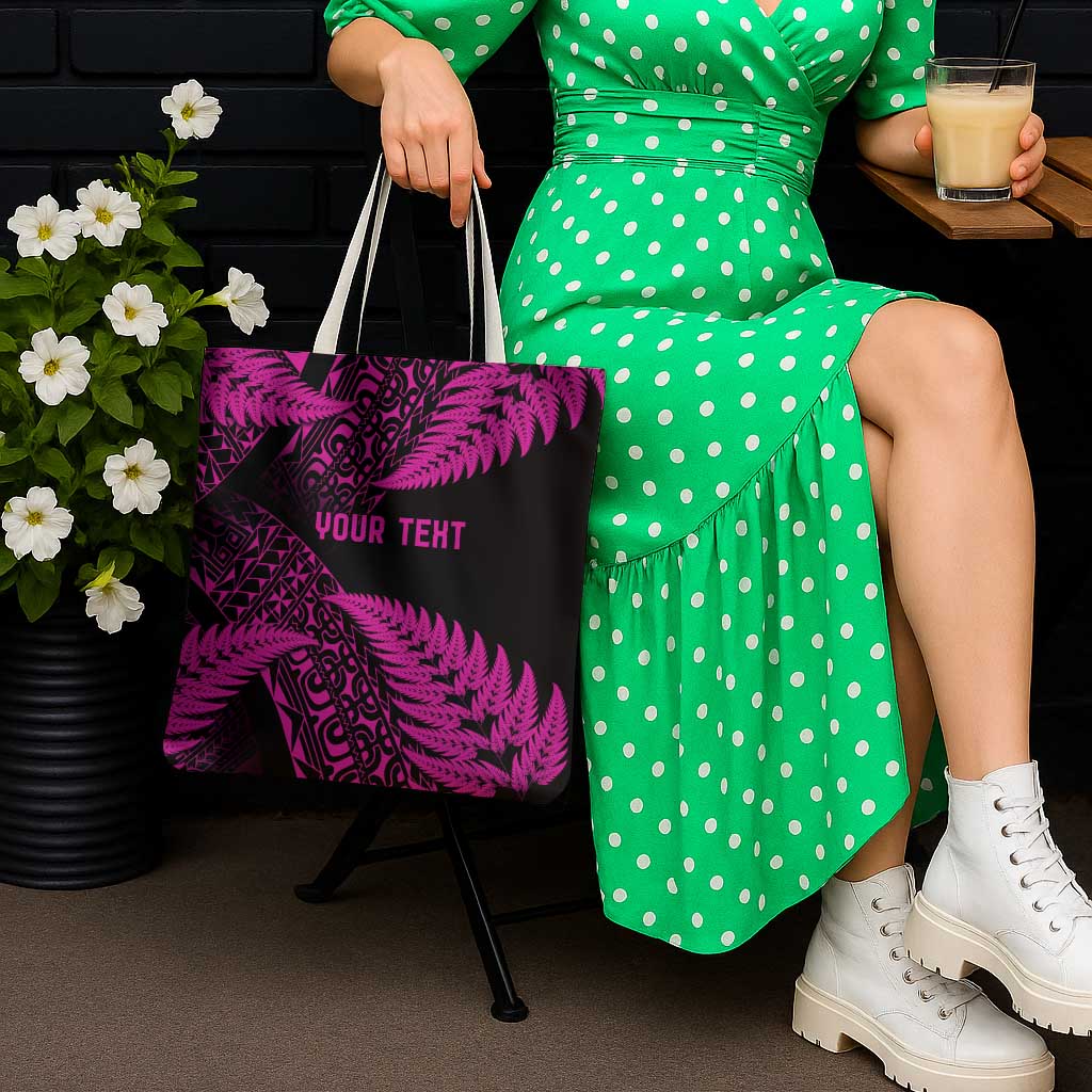 New Zealand Rugby Pacific Personalised Tote Bag All Pink Maori Pasifika Fern Pattern - Aussie Hoodie