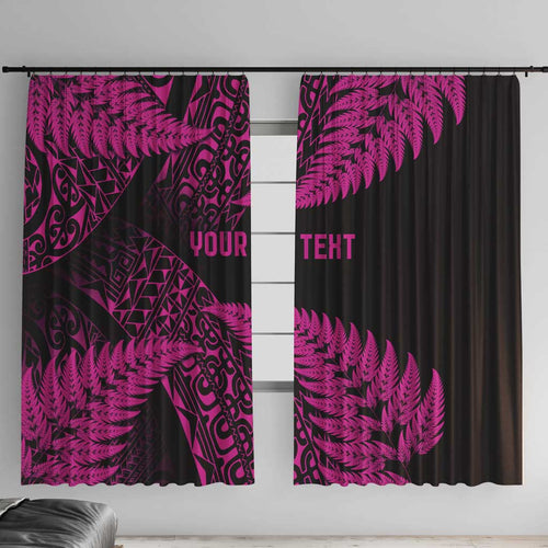 New Zealand Rugby Pacific Personalised Window Curtain All Pink Maori Pasifika Fern Pattern