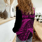 New Zealand Rugby Pacific Personalised Women Casual Shirt All Pink Maori Pasifika Fern Pattern