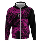 New Zealand Rugby Pacific Personalised Zip Hoodie All Pink Maori Pasifika Fern Pattern