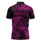 New Zealand Rugby Pacific Personalised Zipper Polo Shirt All Pink Maori Pasifika Fern Pattern - Aussie Hoodie