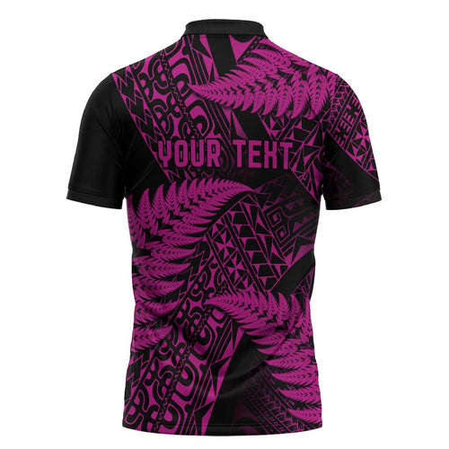 New Zealand Rugby Pacific Personalised Zipper Polo Shirt All Pink Maori Pasifika Fern Pattern - Aussie Hoodie