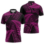 New Zealand Rugby Pacific Personalised Zipper Polo Shirt All Pink Maori Pasifika Fern Pattern - Aussie Hoodie