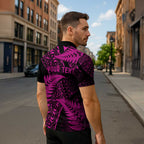 New Zealand Rugby Pacific Personalised Zipper Polo Shirt All Pink Maori Pasifika Fern Pattern - Aussie Hoodie