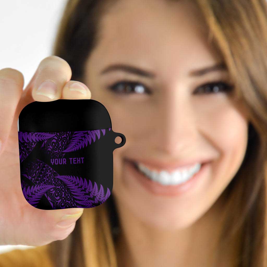 New Zealand Rugby Pacific Personalised AirPods Case All Purple Maori Pasifika Fern Pattern - Aussie Hoodie