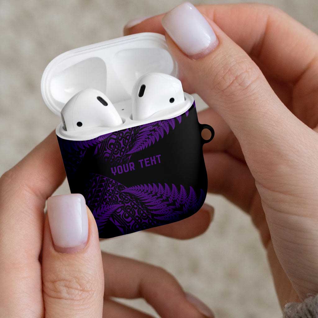 New Zealand Rugby Pacific Personalised AirPods Case All Purple Maori Pasifika Fern Pattern - Aussie Hoodie