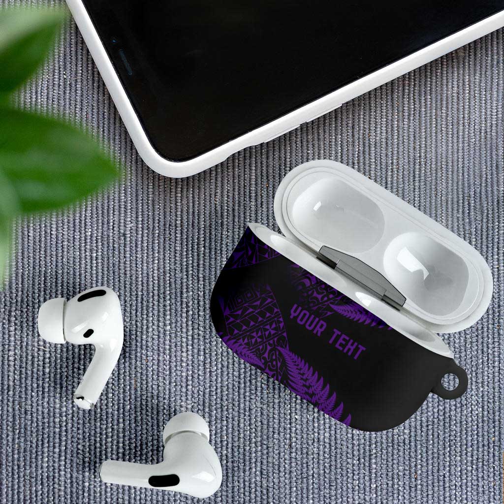 New Zealand Rugby Pacific Personalised AirPods Case All Purple Maori Pasifika Fern Pattern - Aussie Hoodie