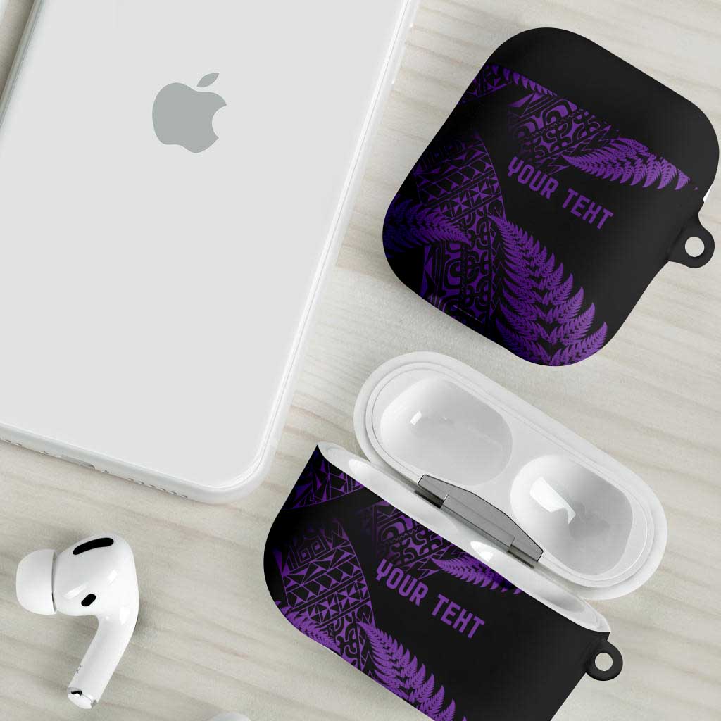New Zealand Rugby Pacific Personalised AirPods Case All Purple Maori Pasifika Fern Pattern - Aussie Hoodie
