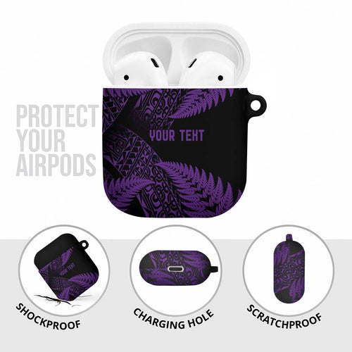 New Zealand Rugby Pacific Personalised AirPods Case All Purple Maori Pasifika Fern Pattern - Aussie Hoodie
