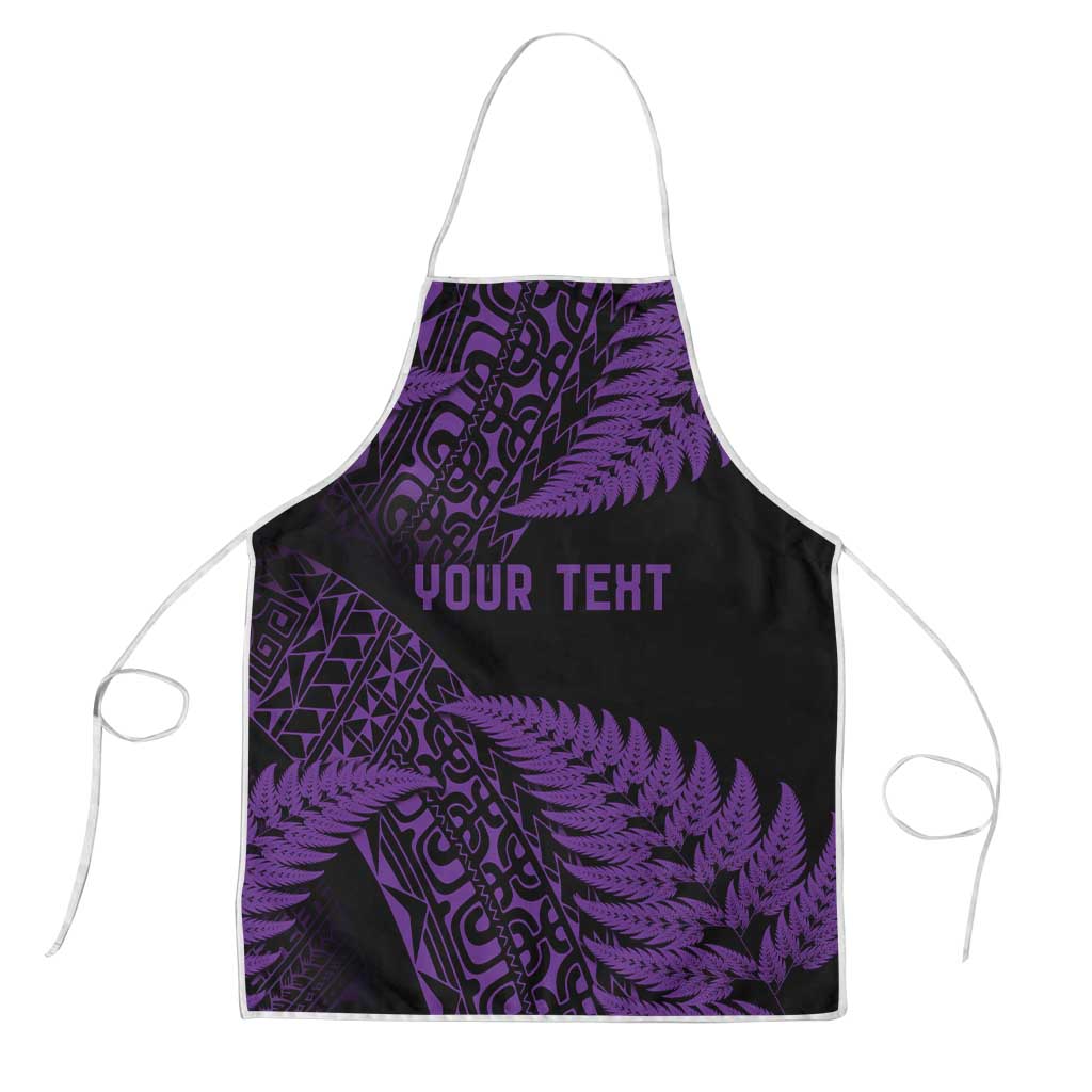 New Zealand Rugby Pacific Personalised Apron All Purple Maori Pasifika Fern Pattern - Aussie Hoodie