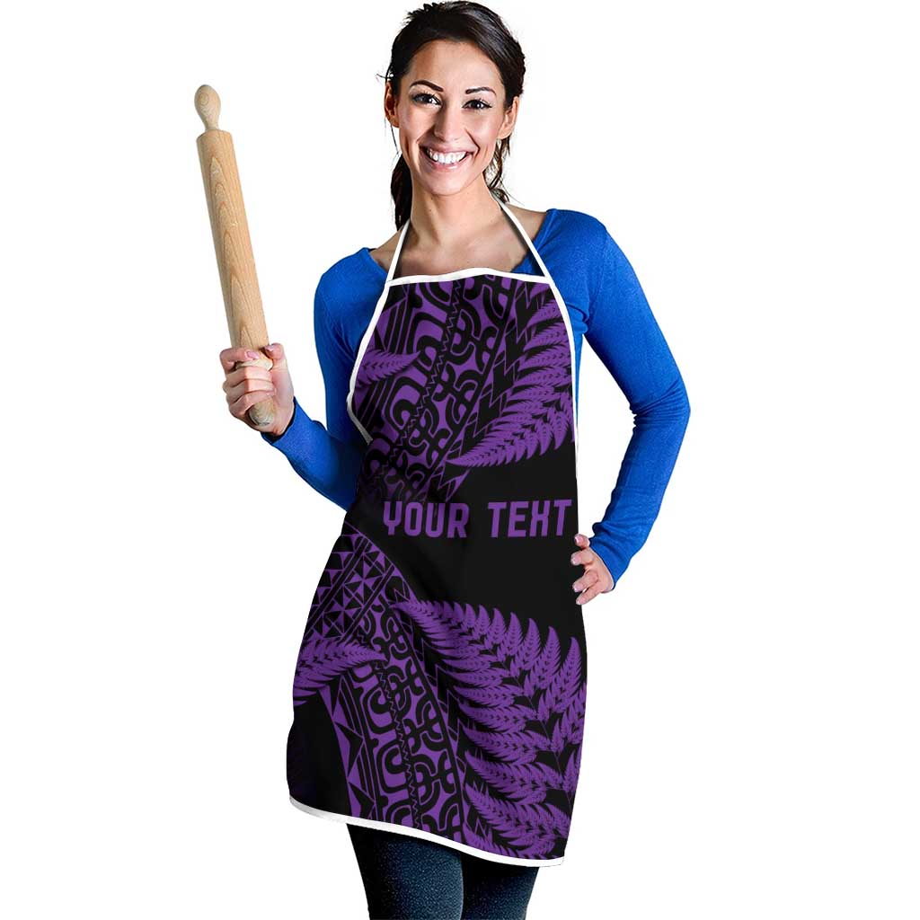 New Zealand Rugby Pacific Personalised Apron All Purple Maori Pasifika Fern Pattern - Aussie Hoodie