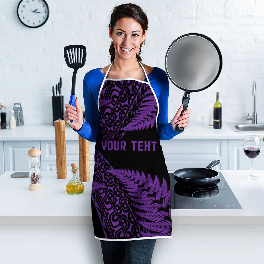 New Zealand Rugby Pacific Personalised Apron All Purple Maori Pasifika Fern Pattern - Aussie Hoodie