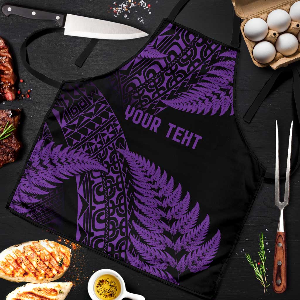 New Zealand Rugby Pacific Personalised Apron All Purple Maori Pasifika Fern Pattern - Aussie Hoodie