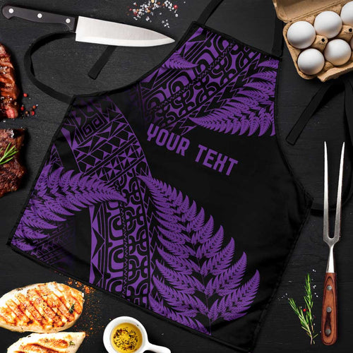 New Zealand Rugby Pacific Personalised Apron All Purple Maori Pasifika Fern Pattern - Aussie Hoodie