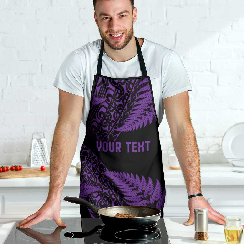 New Zealand Rugby Pacific Personalised Apron All Purple Maori Pasifika Fern Pattern - Aussie Hoodie