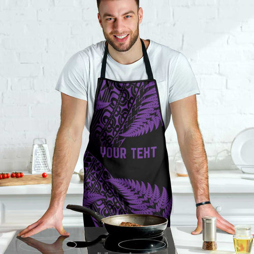 New Zealand Rugby Pacific Personalised Apron All Purple Maori Pasifika Fern Pattern - Aussie Hoodie