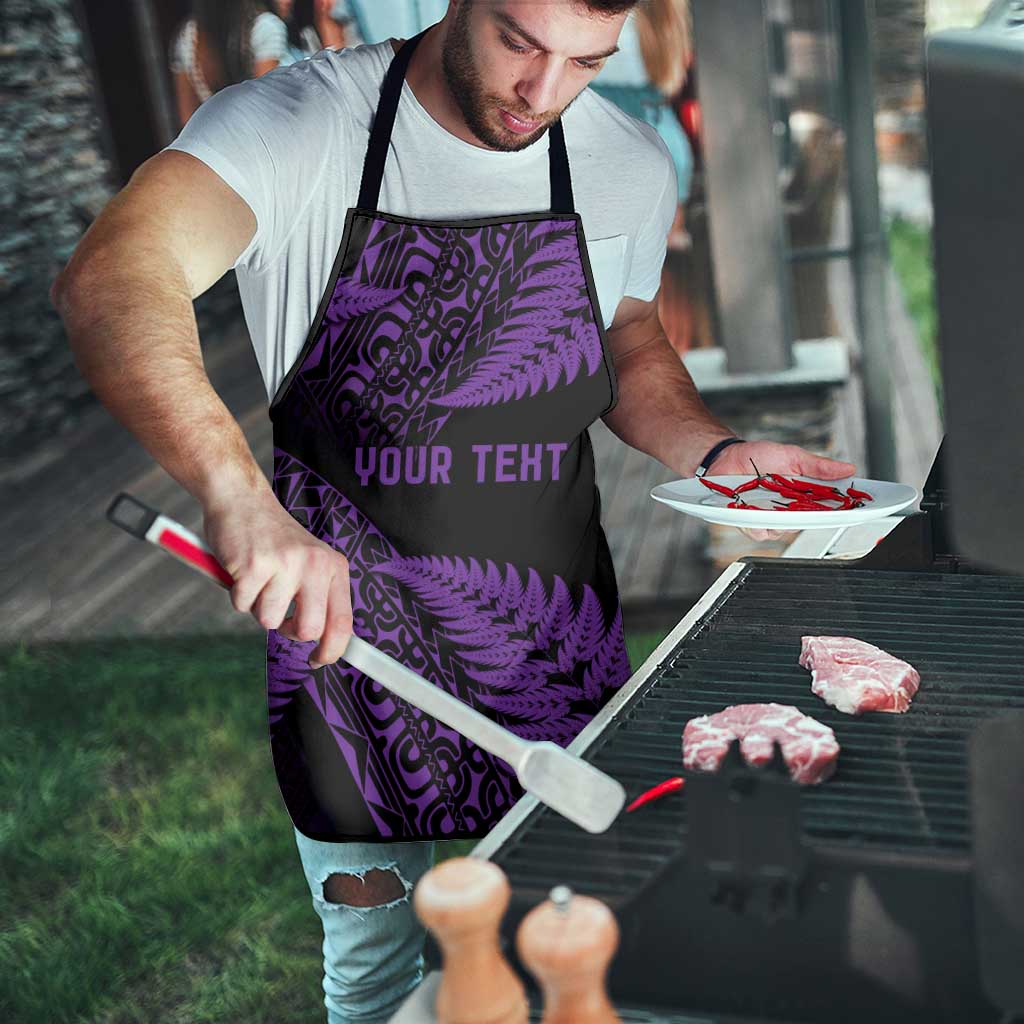 New Zealand Rugby Pacific Personalised Apron All Purple Maori Pasifika Fern Pattern - Aussie Hoodie