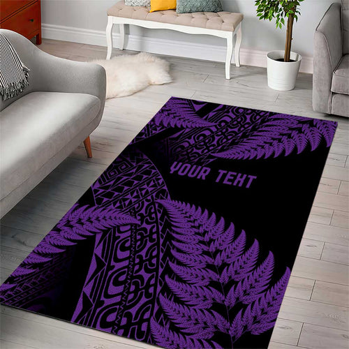 New Zealand Rugby Pacific Personalised Area Rug All Purple Maori Pasifika Fern Pattern