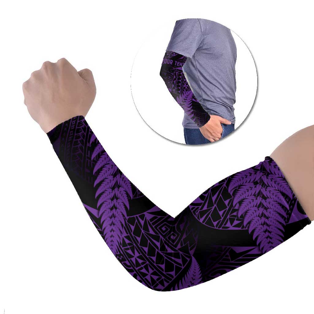 New Zealand Rugby Pacific Personalised Arm Sleeves All Purple Maori Pasifika Fern Pattern - Aussie Hoodie