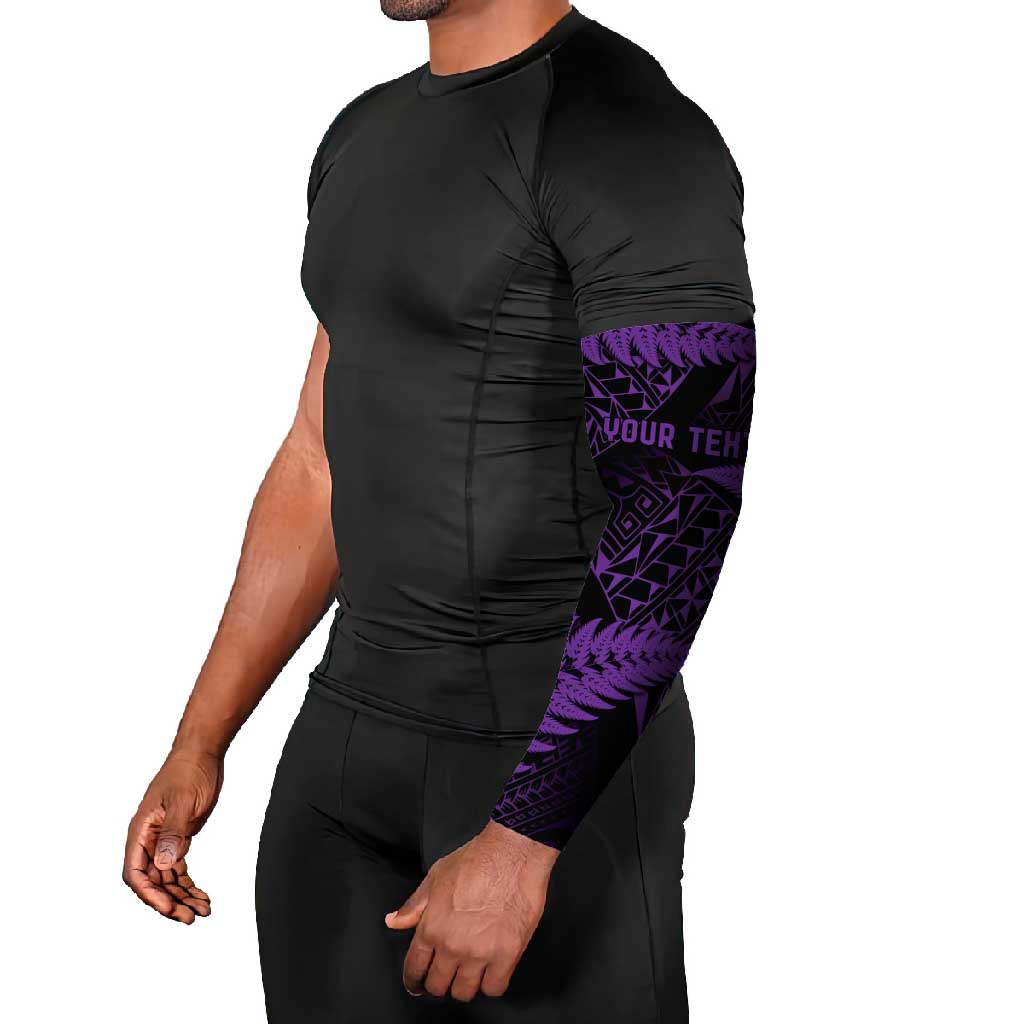 New Zealand Rugby Pacific Personalised Arm Sleeves All Purple Maori Pasifika Fern Pattern - Aussie Hoodie