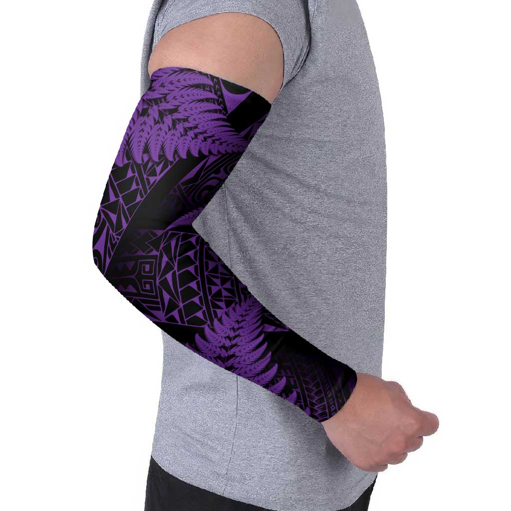 New Zealand Rugby Pacific Personalised Arm Sleeves All Purple Maori Pasifika Fern Pattern - Aussie Hoodie