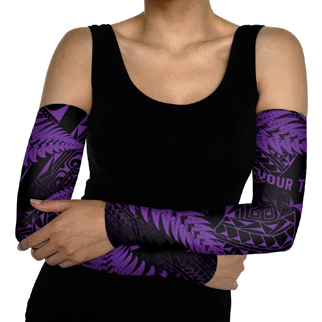 New Zealand Rugby Pacific Personalised Arm Sleeves All Purple Maori Pasifika Fern Pattern - Aussie Hoodie
