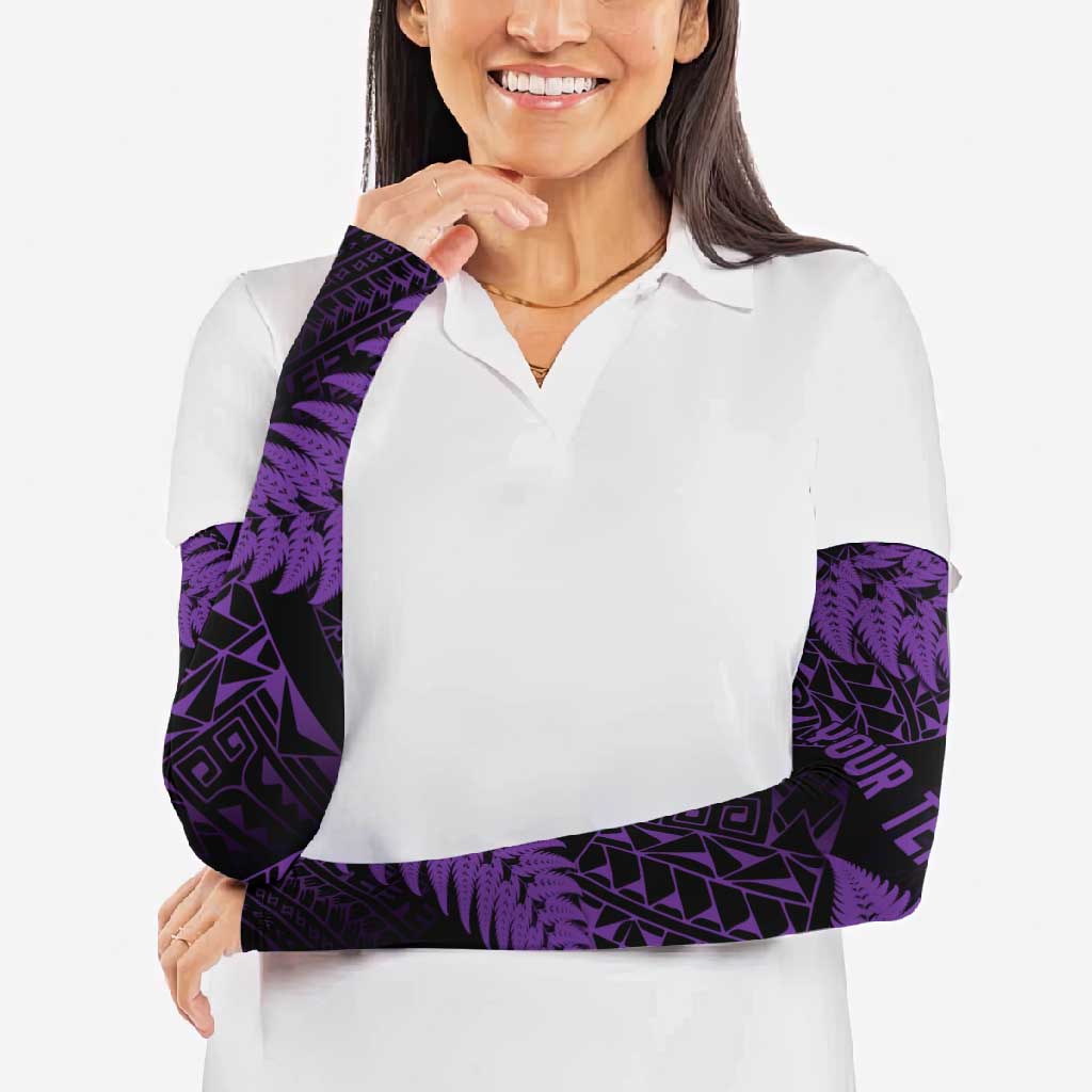 New Zealand Rugby Pacific Personalised Arm Sleeves All Purple Maori Pasifika Fern Pattern - Aussie Hoodie