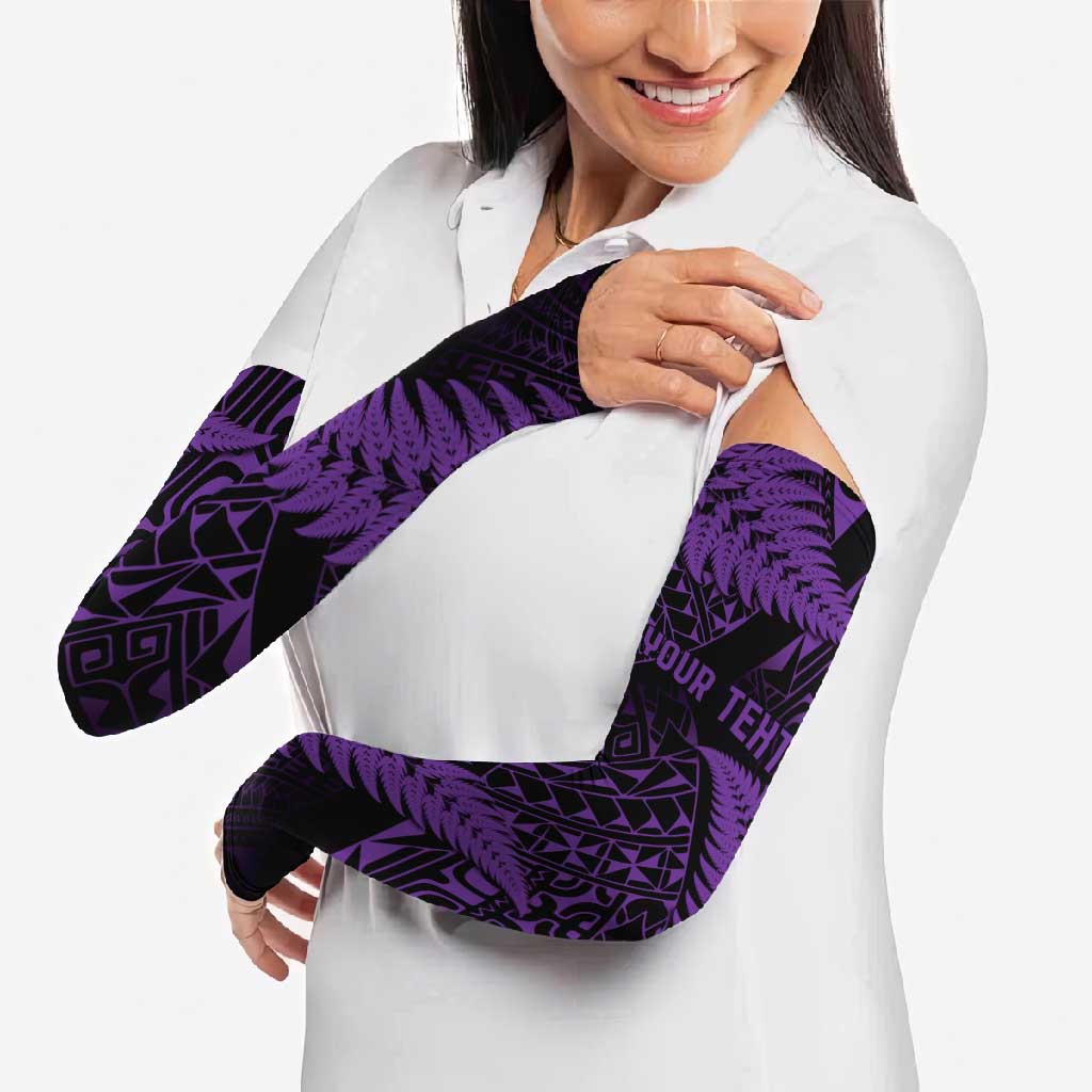New Zealand Rugby Pacific Personalised Arm Sleeves All Purple Maori Pasifika Fern Pattern - Aussie Hoodie