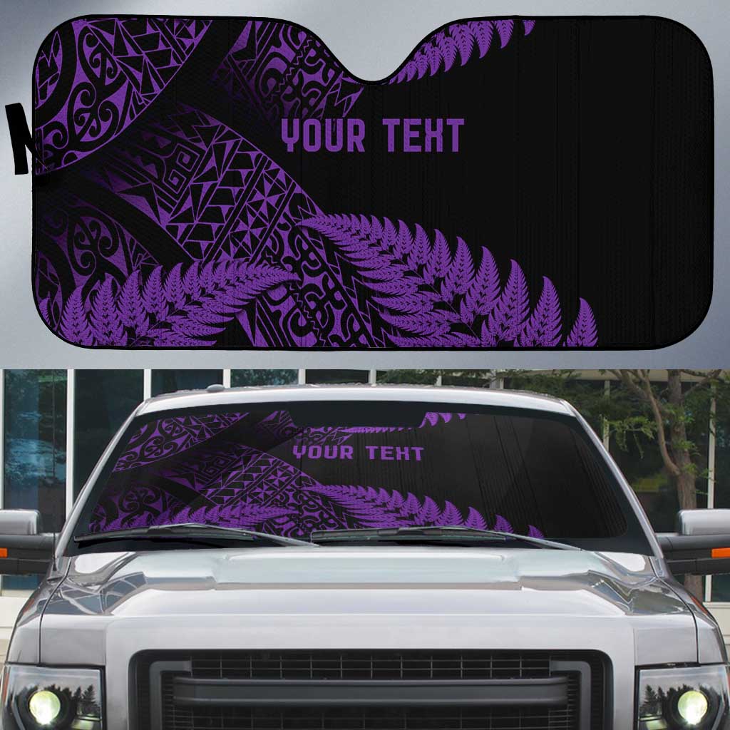 New Zealand Rugby Pacific Personalised Auto Sun Shade All Purple Maori Pasifika Fern Pattern - Aussie Hoodie